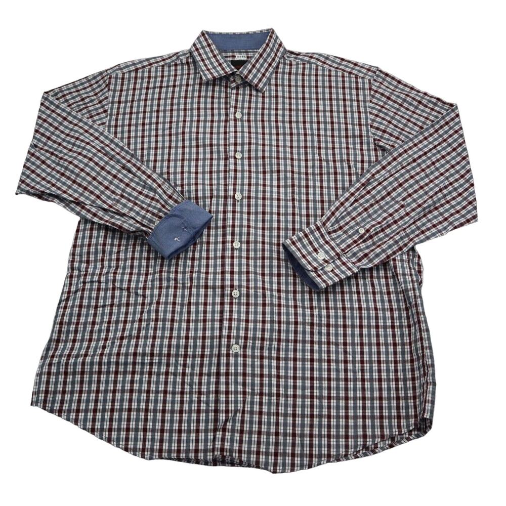 Linea Uomo Shirt Mens L Red Plaid Button Down Long Sleeve Flip Cuff